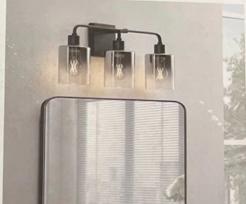 Housemark Liam 3-Light LED Bath Vanity Matte Black Smoked Glass