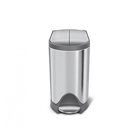 simplehuman Stainless Steel Butterfly Step Can Gray 10L Bathroom Trash Lid