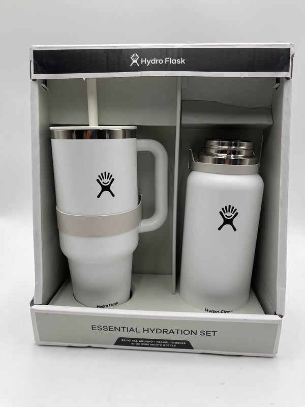 Hydro Flask Hydration Set 40oz Tumbler & 32oz Wide Mouth Bottle White - New