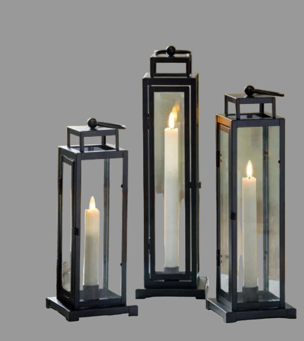 Evergreen Tower Lantern 3-Pack LED Tapered Candle Black