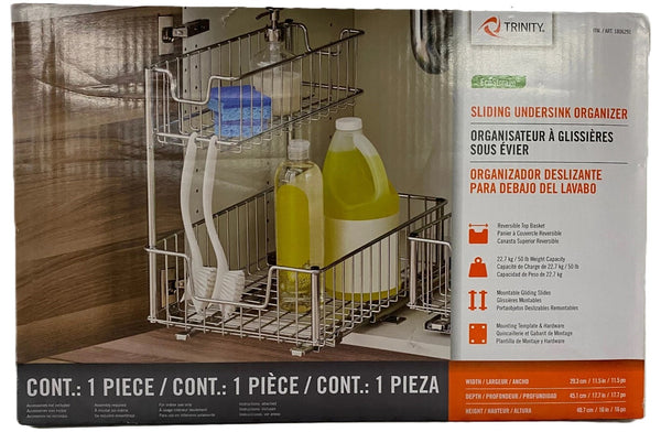 Trinity Sliding Undersink Organizer Chrome Pull Out Rack w/ Mounting Hardware NEW