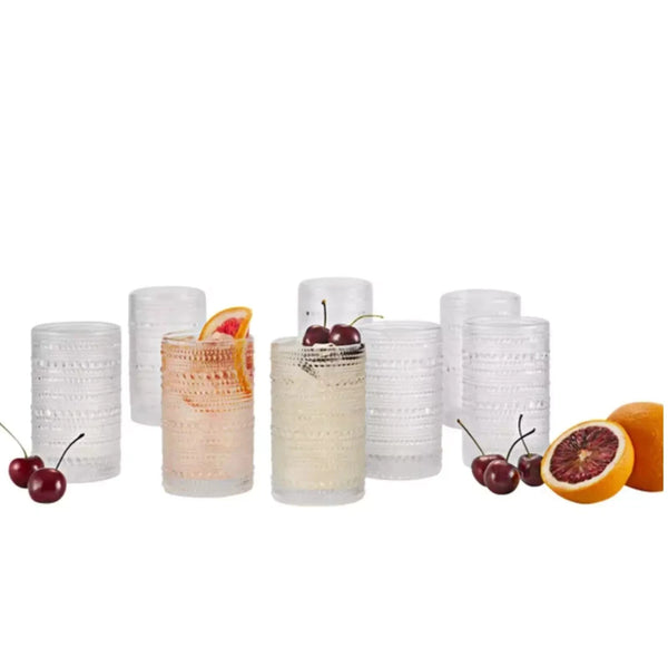 Fortessa Jupiter 13oz Hobnail Iced Beverage Glasses Set of 8 Clear New