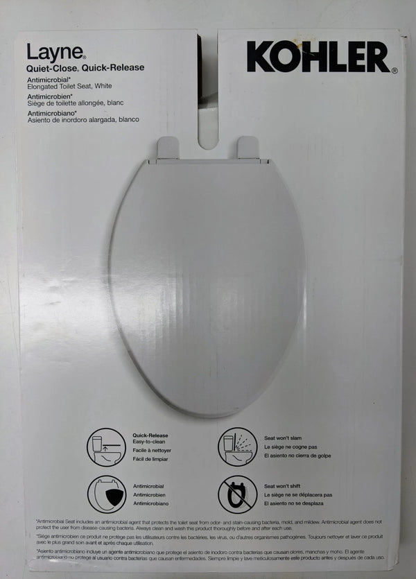 Kohler Layne QR R34069-0 Elongated Toilet Seat Quiet Close Antimicrobial White NEW