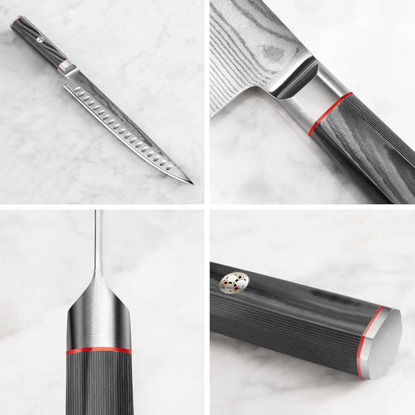 Cangshan YARI Series X-7 Damascus Steel 2-Piece Carving Set with Ash Wood Box