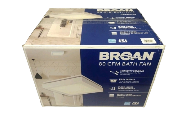 Broan CST80SLW 80 CFM Bath Fan Made in USA – New