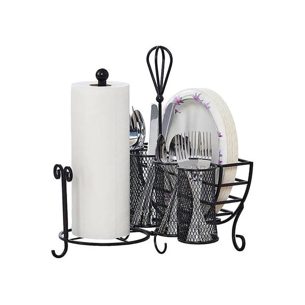 Mikasa Avilla Picnic Flatware Caddy w/ Towel Holder Antique Black Kitchen NEW