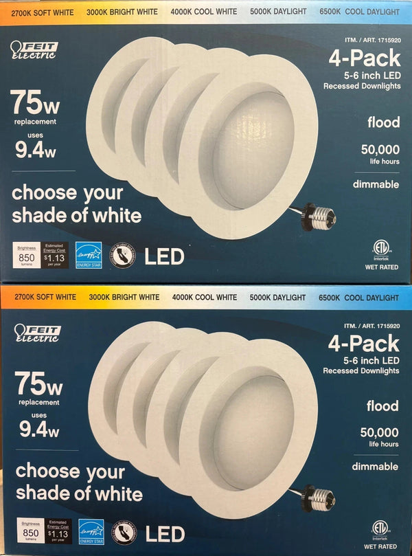 Feit 5/6" LED Recessed Downlights 8-Pack CELEDR6/5CCT/4 Dimmable