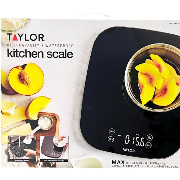Taylor Digital Waterproof Kitchen Scale 30lb Capacity Easy Clean Auto Black NEW