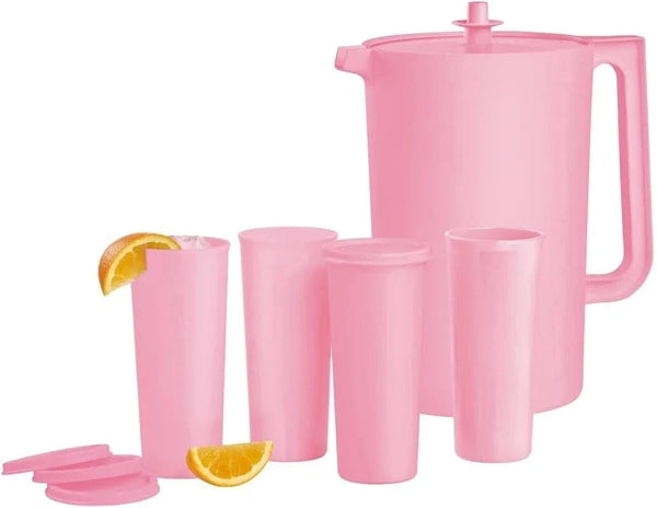 Tupperware Heritage Pitcher 1-Gallon + 4 Tumblers w/ Lids Pink Drinkware NEW