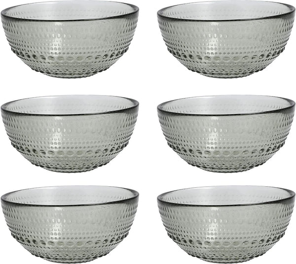 Fortessa Jupiter Gray Crystal Glass Bowl Set of 6 Beaded Design 13.5oz - NEW