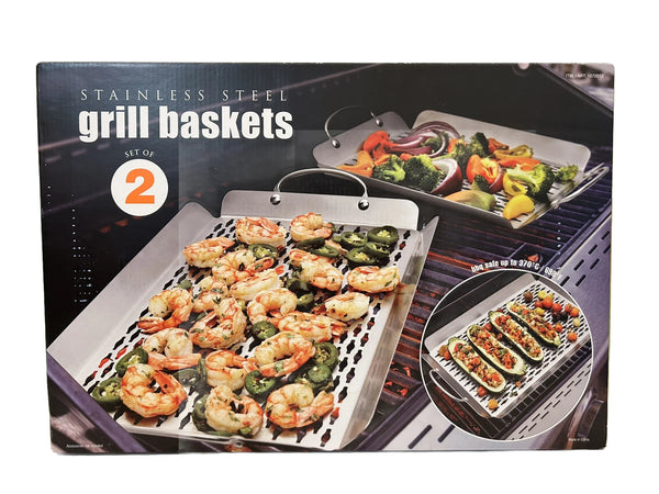 Linkfair Stainless Steel Grill Baskets Set of 2 BBQ 17.7in & 13.8in NEW