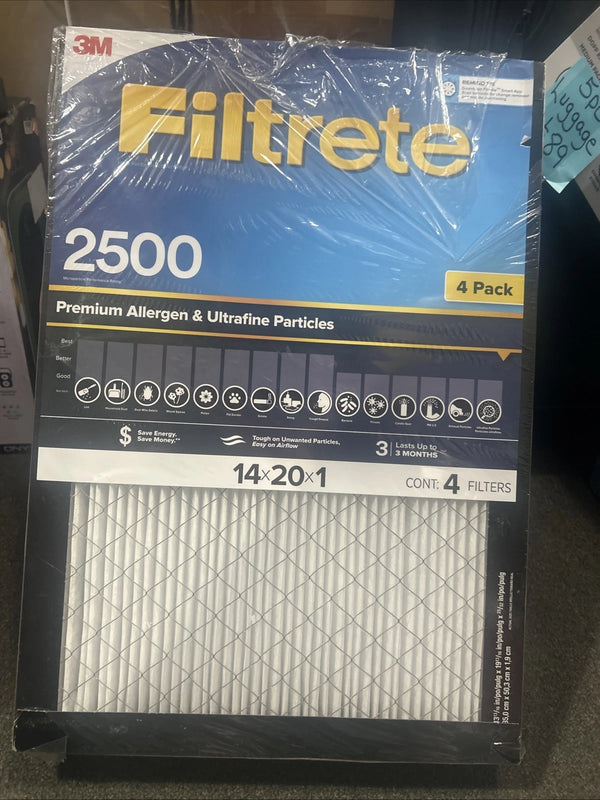3M Filtrete 2500 14x20x1 Premium Allergen Ultrafine Air Filter 4 Pack